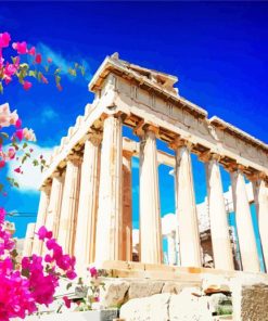 Bloossoms Parthenon Greece paint by number