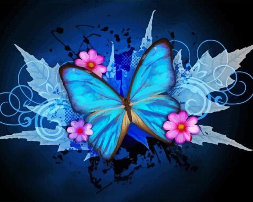 Blue Butterfly And Flowers paint by number