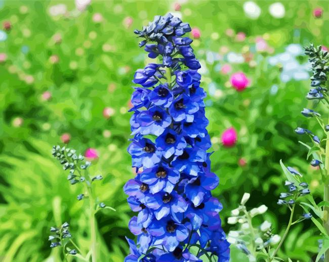 Blue Delphiniums paint by number
