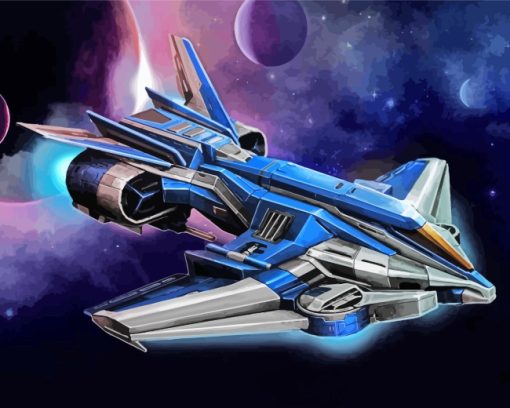 Blue Space Ship paint by numbers