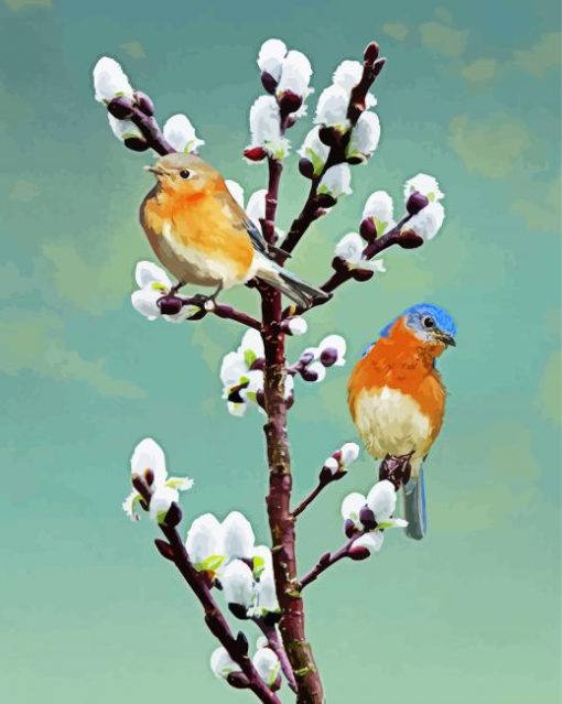 Bluebirds On Flowers paint by numbers