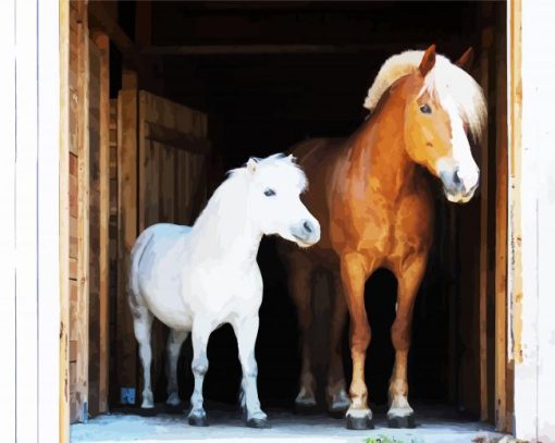 Brown And White Ponies paint by number