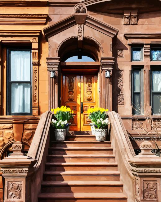 Brownstone And Wooden Door paint by number