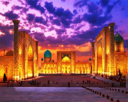 Bukhara Kalan Mosque At Sunset paint by number