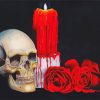 Candle With Red Roses And Skull paint by number