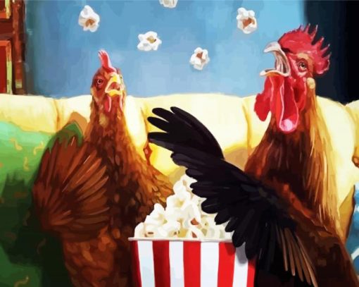 Chicken Eating Popcorn paint by numbers