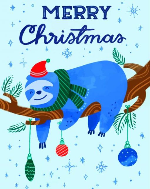 Christmas Blue Sloth paint by number