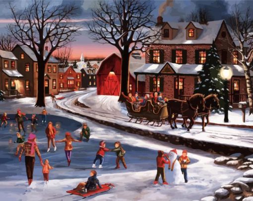 Christmas Ice Skating paint by numbers