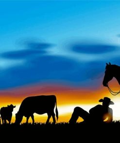 Cowboy Ranching Silhouette paint by numbers