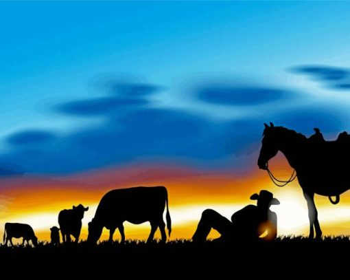Cowboy Ranching Silhouette paint by numbers