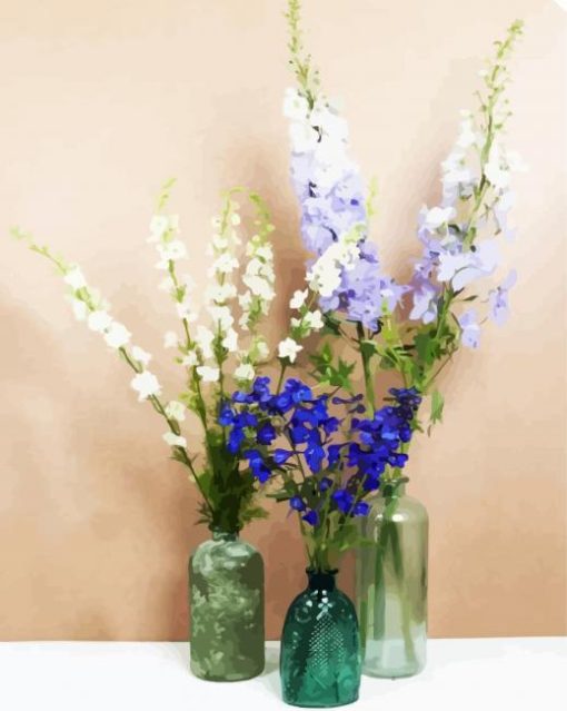 Delphinums In Glass Bottles paint by numbers