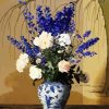 Delphiniums And Roses In Vase paint by number