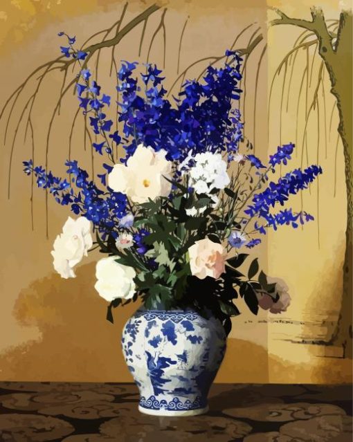 Delphiniums And Roses In Vase paint by number
