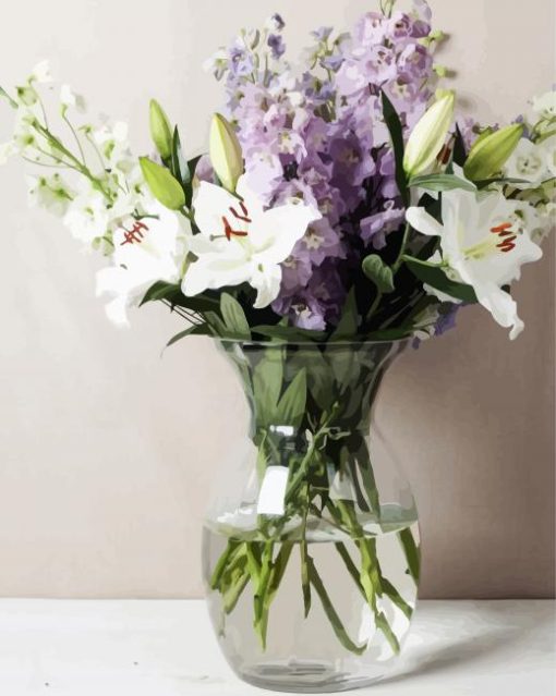 Delphiniums And Lilies Vase paint by number