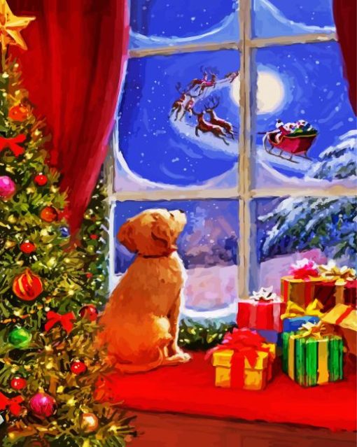 Dog In Christmas paint by number