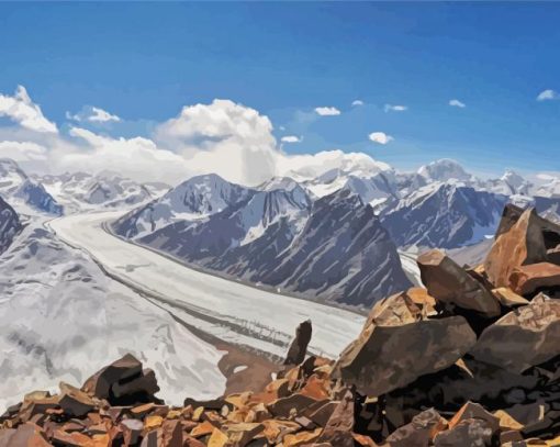 Fedchenko Glacier Tajikistan paint by numbers