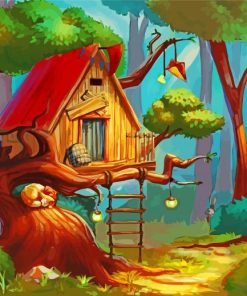 Forest Tree House Art paint by numbers