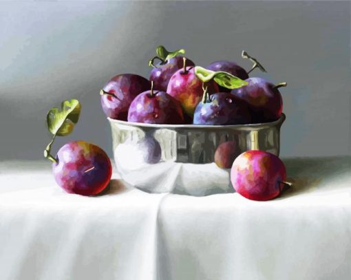 Fresh Plums In Bowl paint by number