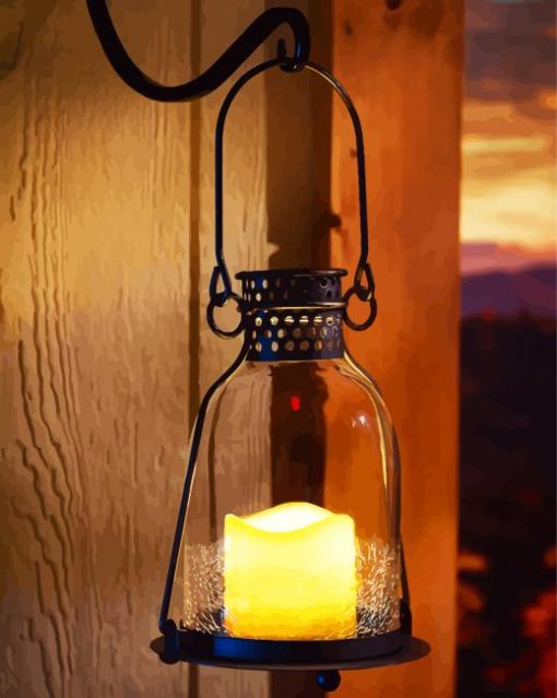 Glass Lantern With Candle paint by number