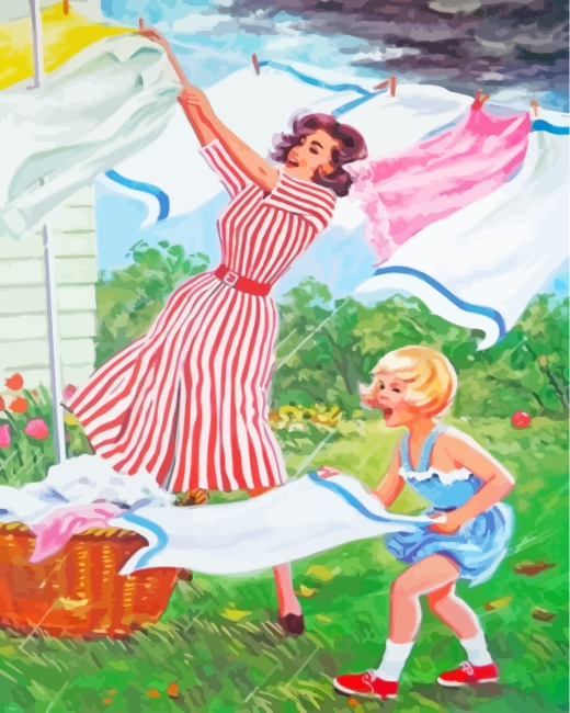 Hanging Laundry With Mother paint by number