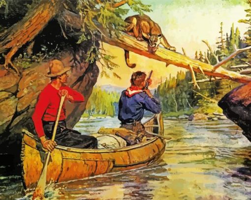Hunters Canoeing paint by number