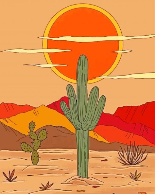 Illustration Cactus Desert paint by numbers
