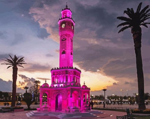 Izmir Clock Tower In Pink paint by numbers
