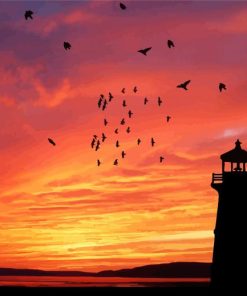 Lighthouse Silhouette At Sunset paint by numbers
