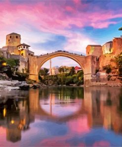 Mostar City At Sunset paint by number