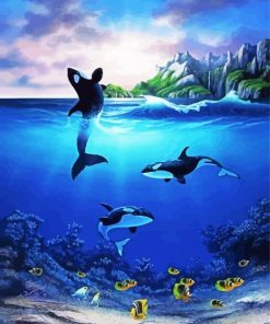 Orcas And Fish paint by number
