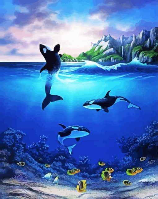 Orcas And Fish paint by number