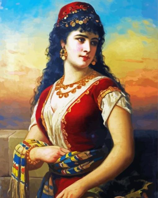 Oriental Woman Holding Fruits paint by number