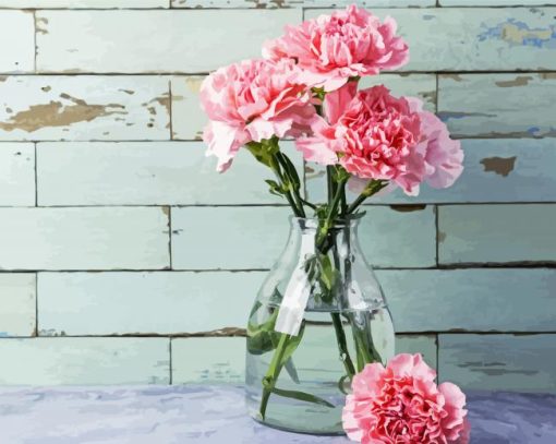 Pink Carnations Glass Vase paint by number
