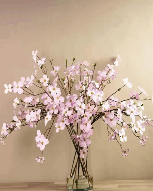 Pink Dogwood In Glass Vase paint by numbers