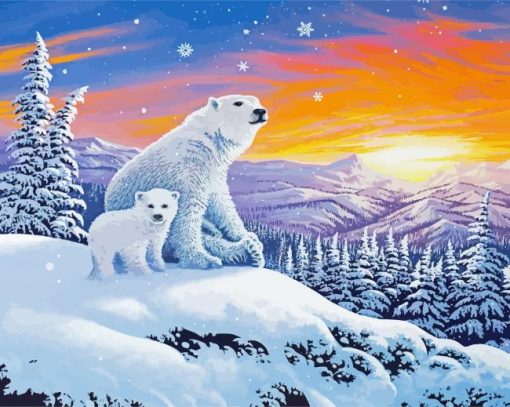 Polar Bears In Snow paint by number