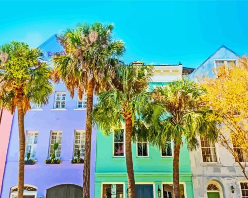 Rainbow Row Houses Charleston paint by number