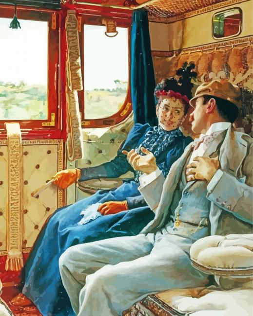 Retro Couple On Carriage paint by number