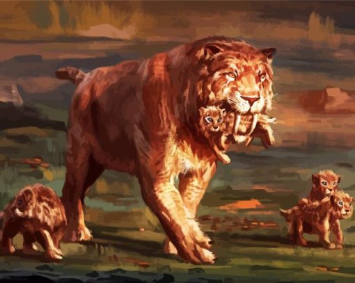 Sabertooth Tiger And Cubs paint by numbers