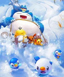 Snorlax And The Pokemons Enjoying The Snow paint by number