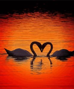 Swans Heart Silhouette paint by number