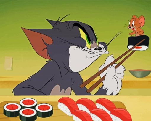 Tom Eating Sushi paint by number