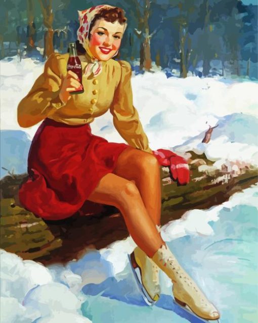 Vintage Ice Skater Woman paint by number