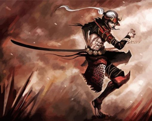 Warrior Man With Katana paint by number