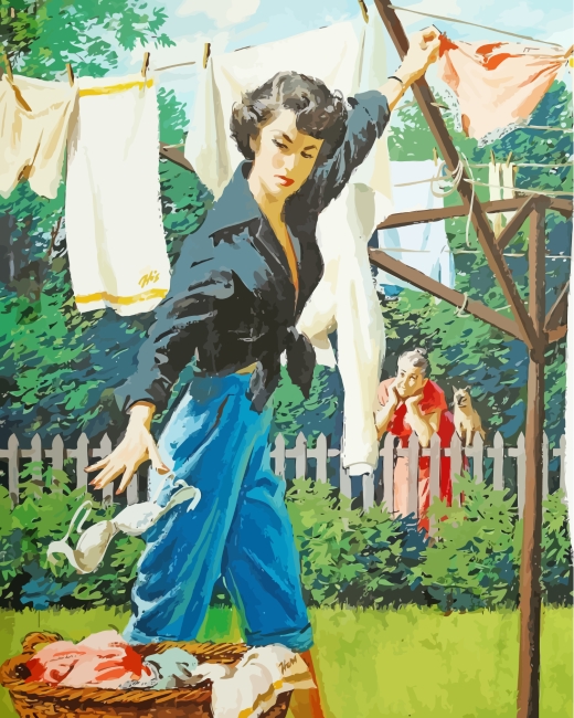 Woman Hanging Laundry paint by number