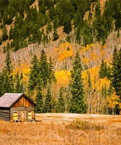 Wooden Cabin In Fall paint by number