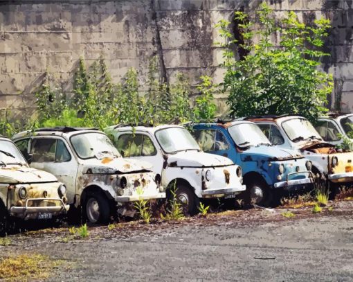 Abondoned Vintage Fiat Cars paint by numbers