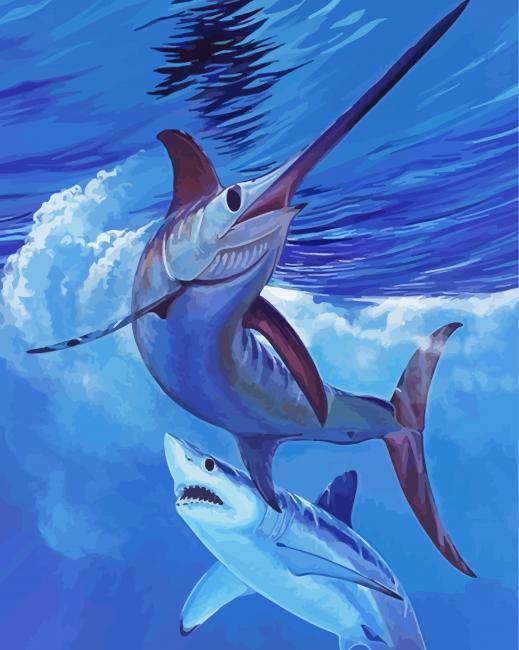 Aesthetic Sailfish And Shark paint by numbers