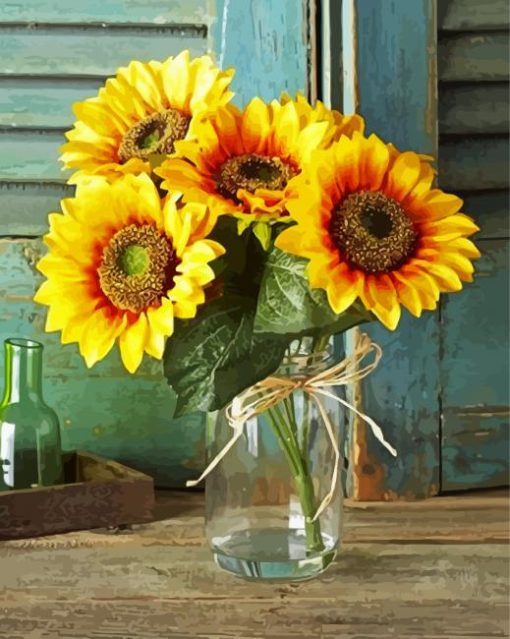 Aesthetic Yellow Sunflower Vase paint by number