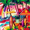 Aesthetic Beach Hut And Surfboard paint by numbers