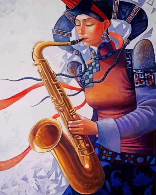 Artistic Saxophone Lady Paint By Numbers - PBN Canvas